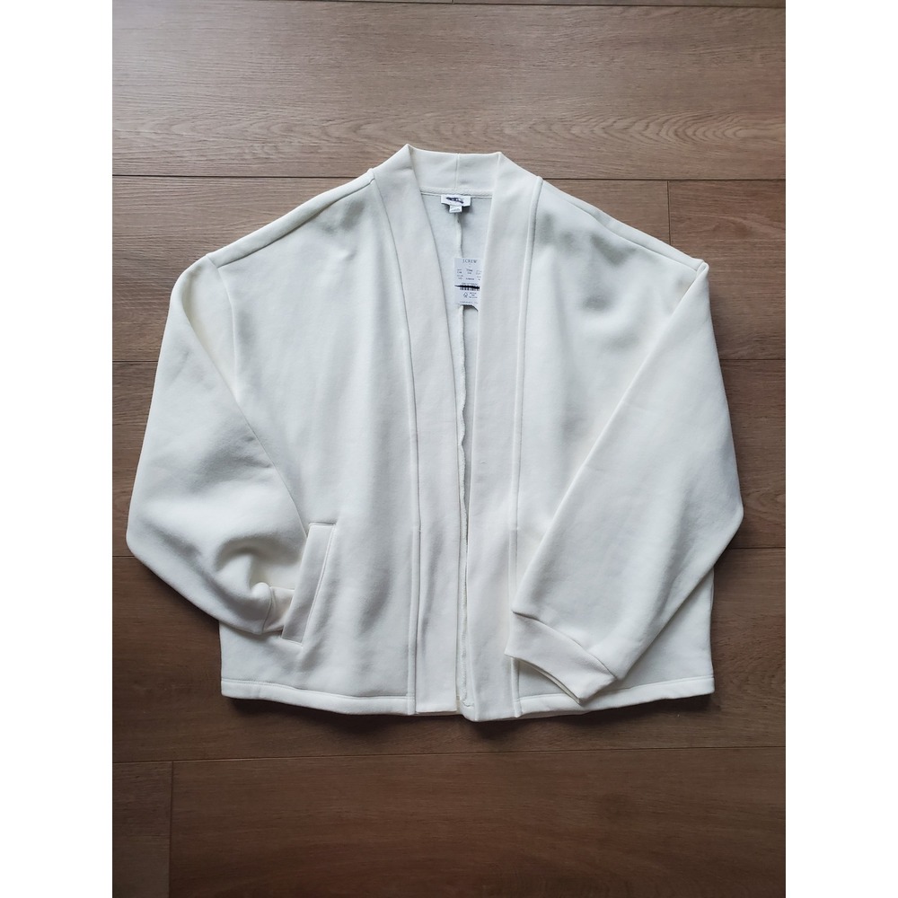 J.Crew Women Ivory Fleece Open Front Cardigan Jacket, medium